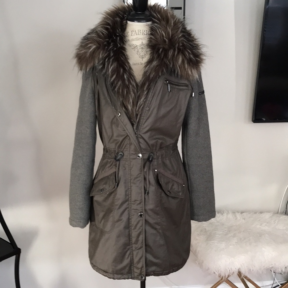 Laundry by Shelli Segal Fur Trimmed Hooded Anorak Coat Jacket | Medium | EUC
